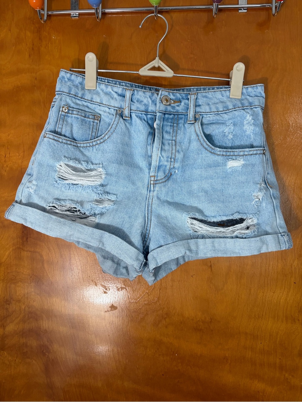 Forever 21 Light Wash Distressed Denim Shorts